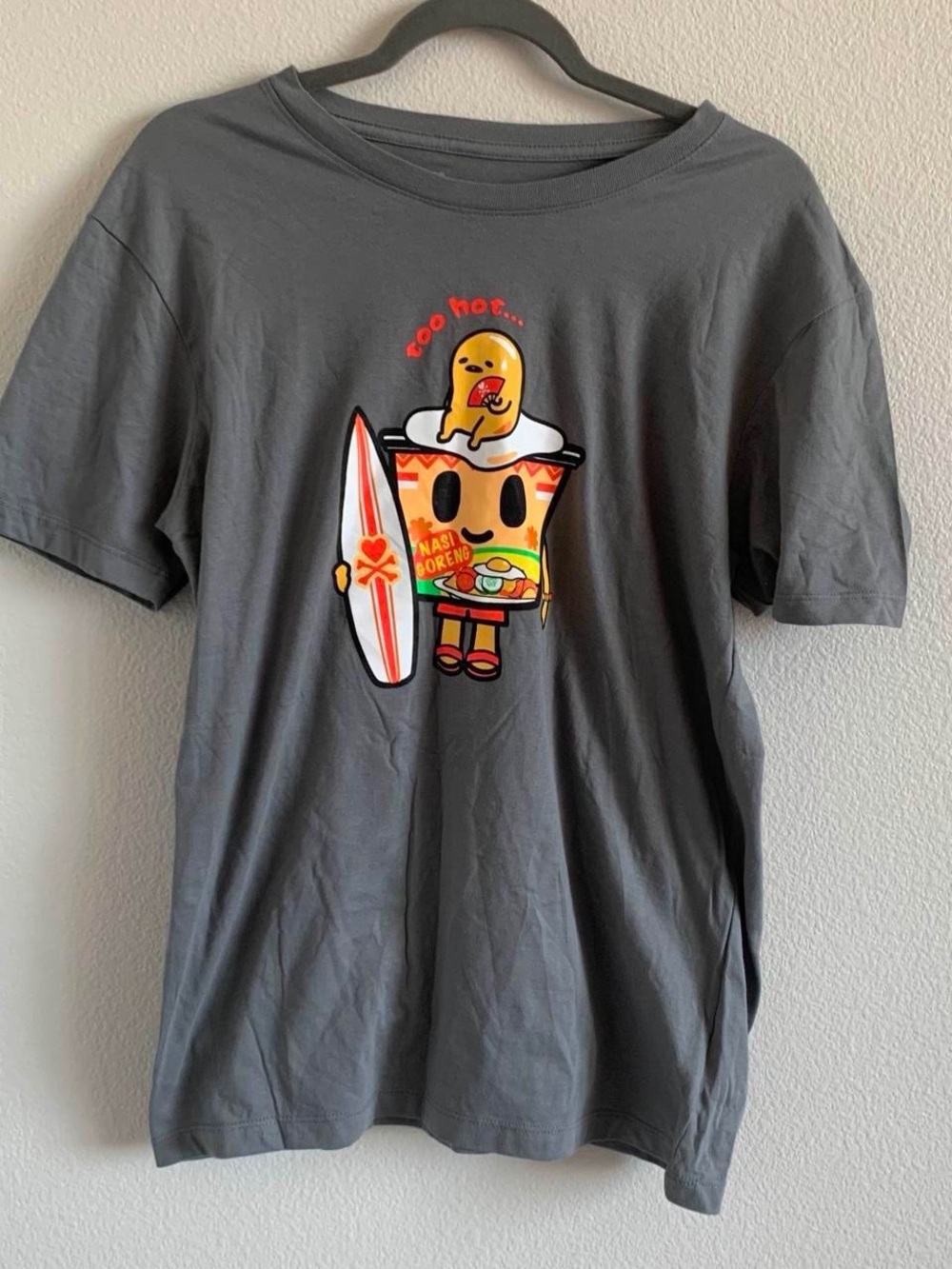 Kids Graphic Tee with Surfing Noodle Character - Gray